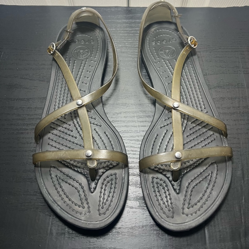 Women's Crocs Isabella Strappy Sandals Olive Smokey Brown Thong - Picture 7 of 12